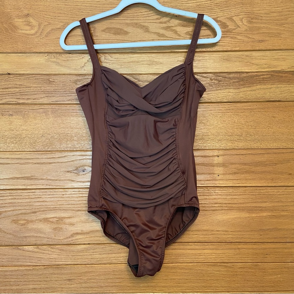 Miraclesuit brown ruched one piece swimsuit